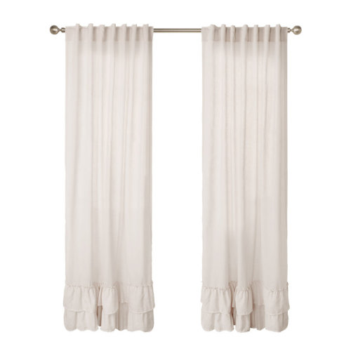Red Barrel Studio® Linen Texture Double Ruffle Semi Sheer Back Tab Pair (2 Panels) | Wayfair