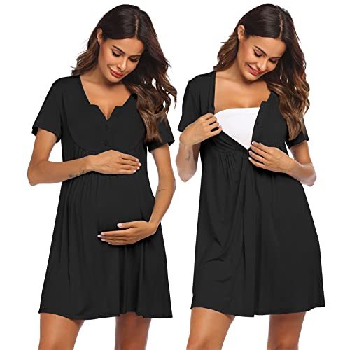 Ekouaer Labor and Delivery Gown, Nursing Nightgown, Maternity Nightgowns for Hospital Short Breastfeeding Nightgown S-XXL
