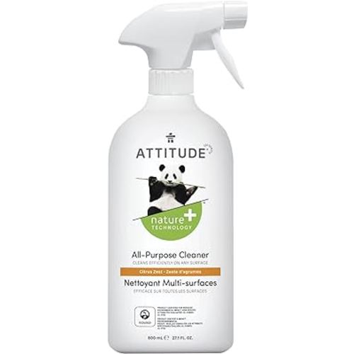 ATTITUDE All-Purpose Cleaner, EWG Verified, Streak-Free, Plant- and Mineral-Based, Vegan and Cruelty-free Multi Surface Cleaning Products, Citrus Zest, 27.1 Fl Oz