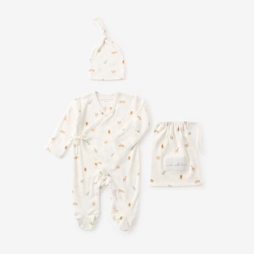 Neutral Safari Print Organic Cotton Pointelle Layette 2 Pc Gift Set – Elegant Baby