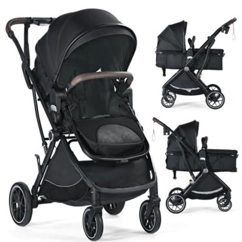 Baby Stroller, 3 in 1 Folding High Landscape Infant Stroller & Convertible Bassinet Pram for Newborn, Portable Baby Carriage Pushchair W/Adjustable Canopy, Cup Holder, Storage Basket, Black