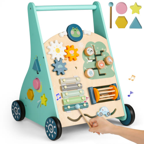 Freecat Wooden Baby Push Walker with Wheels, Baby Walking Toys for 12 18 24+ Months with Activity Center Toys, Push Toys for Baby Boys and Baby Girls Learning to Walk.