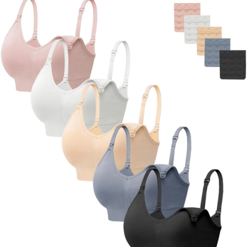 HBselect Women Maternity Bras 5 Pack Nursing Bras for Breastfeeding Seamless Pregnancy Sleep Bralette with Extra Extenders