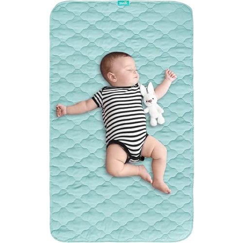 Waterproof Crib Mattress Protector Pad Cover 28" x 52", Anti Slip & Absorbent Waterproof Bed Pads for Standard Crib/Toddler Bed Quilted Machine Washable (Quilted Improved Thickness) Aqua