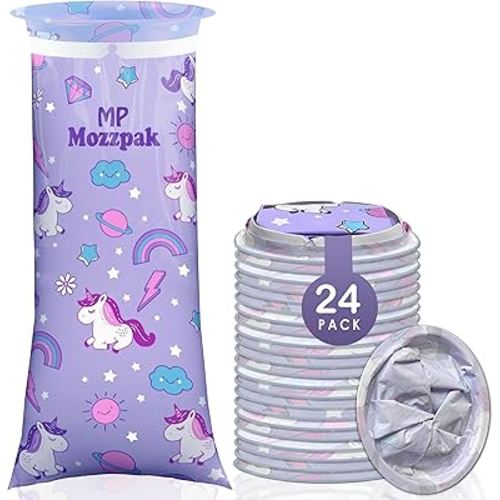 MP MOZZPAK Unicorn Kids Vomit Bags Disposable 24 Pack - Emesis Bags, Leak-Proof Barf Bag, Motion Sickness Relief for Children, Travel Friendly Puke & Throw up Bag for Car, Plane, & Road Trips
