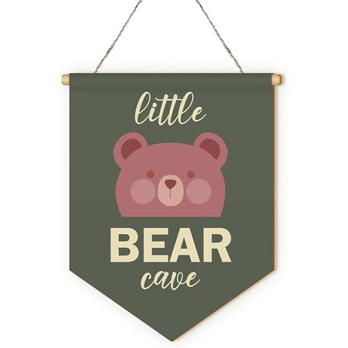 MOTERMATE Little Bear Cave Nursery Sign Decor, Little Man Cave Sign for Boys, Baby Boy Nursery Bear Wall Hanging Decor, Green Baby Toddler Boy Boys Room Front Porch Door Decor for Boys, 8x10 Inches