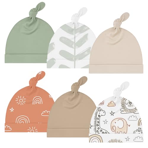 Yoofoss 6 Pack Baby Newborn Hats, Soft & Stretchy Knot Beanie Hats for Infant, Baby Caps 0-6 Months for Boys, Girls
