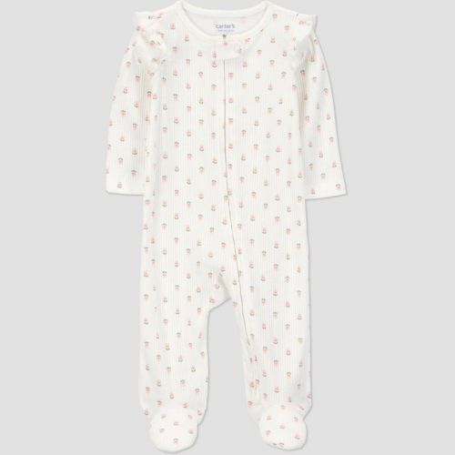 Carter's Just One You® Baby Girls' Sleep N' Play - Ivory Newborn: Floral Footed Pajamas, Two-Way Zipper