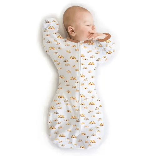 SwaddleDesigns Transitional Swaddle Sack with Arms Up Half-Length Sleeves and Mitten Cuffs, Large, 6-9 Months, 21-24 lbs, Watercolor Sunny Days (Arms Up Swaddle, Transition Swaddle Sleep Sack)