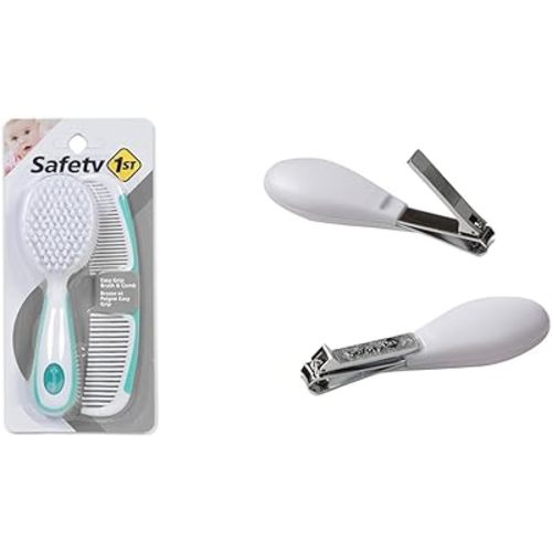 Safety 1st Easy Grip Brush and Comb 2pk with Fold-Up Nail Clippers 2pk
