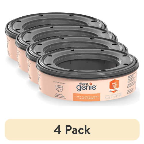 (4 pack) Diaper Genie Refill, Clean Laundry Scent, Max Odor Lock, 6.4m (21 ft), Holds Up to 270 Newborn Diapers