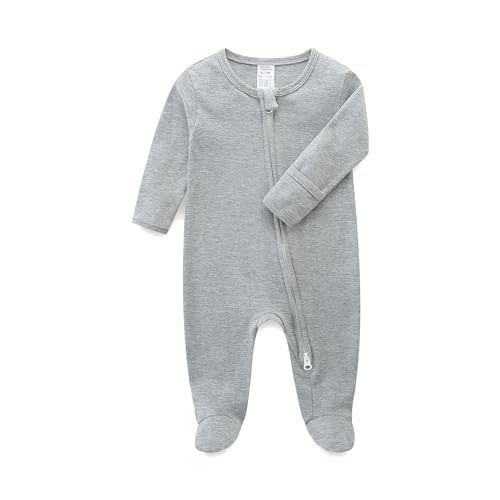 Hikido Baby Romper 100% Organic Cotton Pajamas One Piece Long Sleeve Zipper Footie Onesie for 0~12M Baby