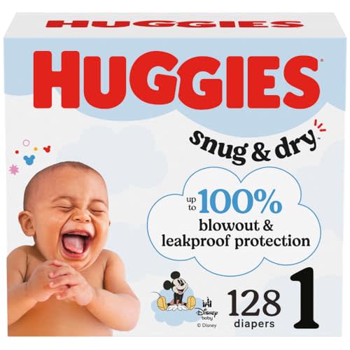Huggies Size 1 Diapers, Snug & Dry Newborn Diapers, Size 1 (8-14 lbs), 128 Count, Packaging May Vary