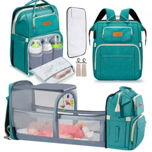 Diaper Bag Backpack, 16 Large Pockets Multifunctional Portable Baby Travel Bags for Boys Girls, 900D Waterproof Baby Diaper Bag,Green