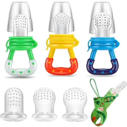 PandaEar Baby Fresh Fruit Food Feeder Pacifier (3 Pack) |Training Massaging Toy Teether| Food Grade Soft Safe BPA-Free Silicone Pouches| Babies Toddlers Infants Kids