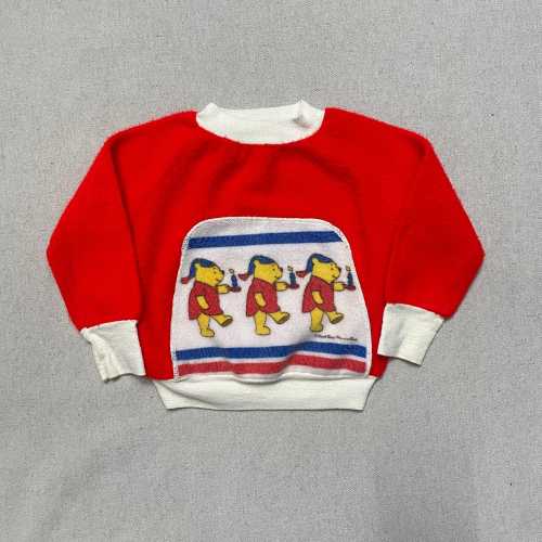 70s 80s Kids Toddler Infant Vintage Sears Disney Winnie the Pooh Red Fleece Big Pocket Raglansleeve Top / 9m 12m 18m 24m