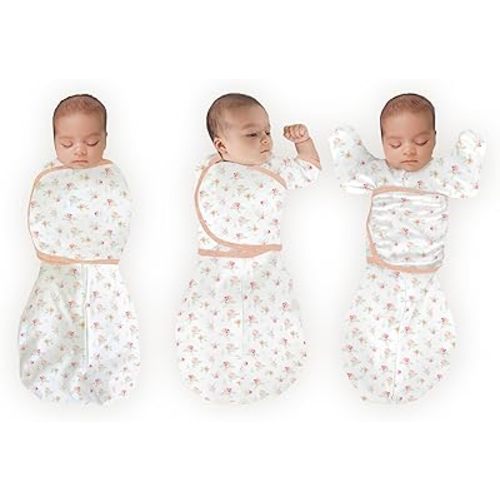 SwaddleDesigns Omni Swaddle Sack Arms Up Half-Length Sleeves Mitten Cuffs, Swaddle Transition, Watercolor Peachy Pink Floral