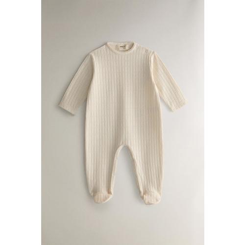 CHILDREN’S RIBBED FOOTED ROMPER - Light beige | ZARA United States