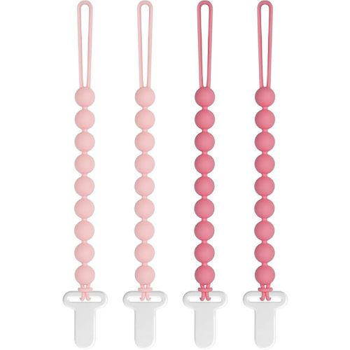 Pacifier Clips Baby Girls - Draklary 4 Pack Paci Clip Silicone Soothe Baby Binky Holder for Shower Birthday Gift