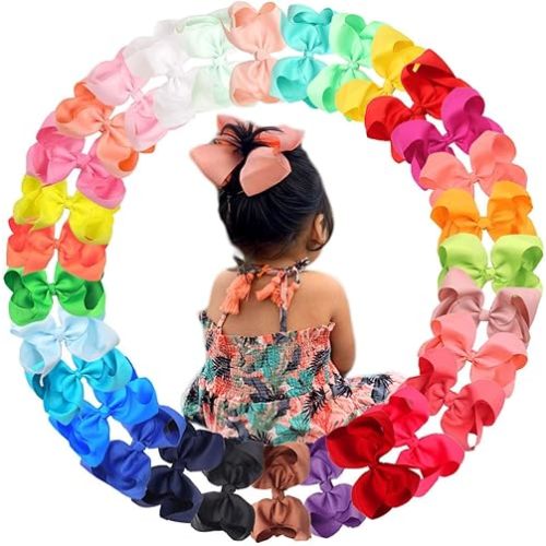 CÉLLOT 30 Pieces 6 Inch Hair Bows for Girls Clips Grosgrain Ribbon Boutique Hair Bow Alligator Clips For Girls Teens Toddlers Kids