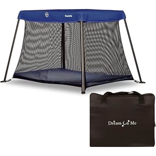 Dream On Me Travel Light Playard in Blue, Lightweight, Portable and Easy to Carry Baby Playard, Indoor and Outdoor - With a Soft and Comfortable Mattress Pad