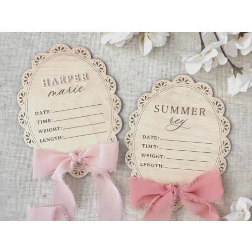 Wooden Lace Newborn Baby Birth Statistic, Hospital Name Sign, Nursery Decor, Baby Shower Gift, Girl Milestone Marker, Coquette Bow Ribbon