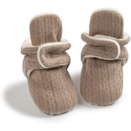 Sawimlgy Newborn Infant Baby Girl Boy Cotton Booties Stay On Sock Slippers Soft Bedroom Shoes Non-Skid Ankle Boots With Grippers Toddler Crib Warm Shoe First Walker Birthday Shower