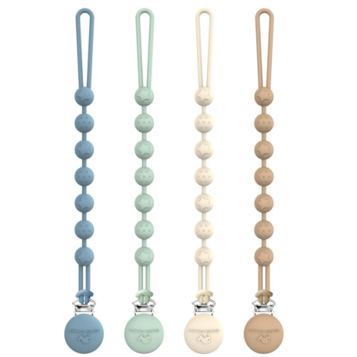 Cuddle Campus Silicone Pacifier Clip Holder with One Piece Design, Pack of 4 Soft Flexible Binky Clips with Texture for Baby Boy and Girl Set 1(6M+)