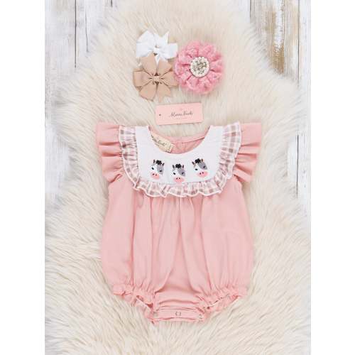 Embroidered Cows Ruffle Bib Bubble