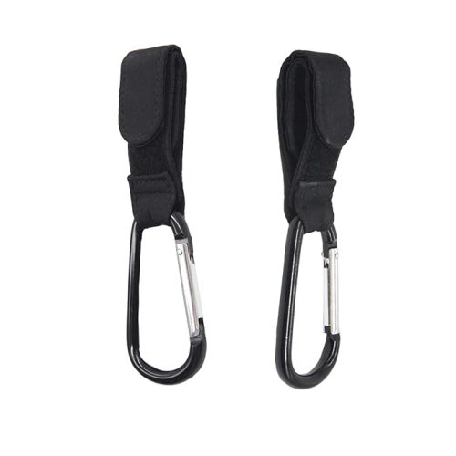 Stroller Hook, Adjustable Stroller Bag Hook, Stroller Hooks for Bags, Stroller Clips Stroller Straps, Stroller Hooks for Strollers, Wheelchairs, Shopping, 2 Pack, Black