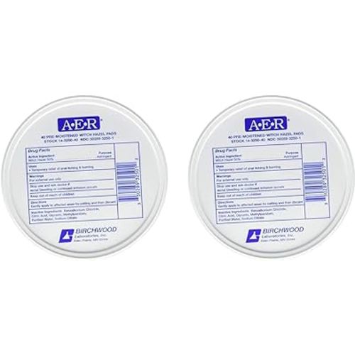 A-E-R Pre-Moistened Witch Hazel Pads, 80 Count (Two Pack)