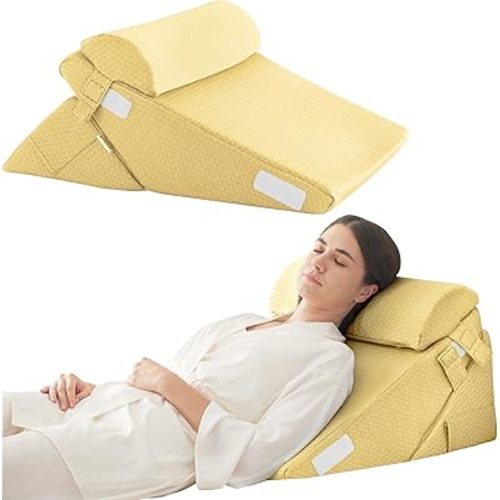 Wedge Pillow Headboard, 3PCS Orthopedic Bed Wedge Pillows Set for After Surgery, Adjustable Pillow Wedge for Acid Reflux&Back Pain Relief, Sleeping, Back Pillow for Bed Sitting Up, White/Grey