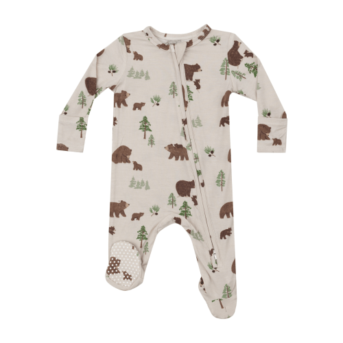 2-Way Zip Footie, Sweet Brown Bears