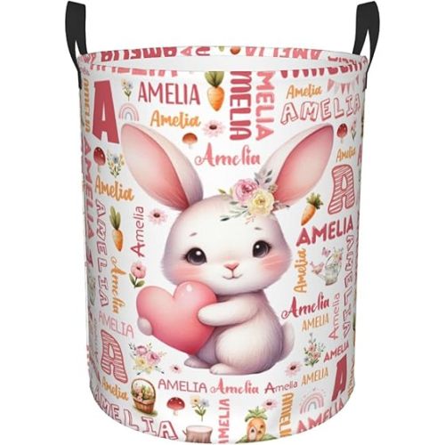 Personalized Bunny Laundry Basket For Baby Kids Boys Girls Adult Custom Hamper Basket With Name For Bathroom Bedrooms Collapsible Baby Laundry Basket, Dirty Clothes Hamper With Handles