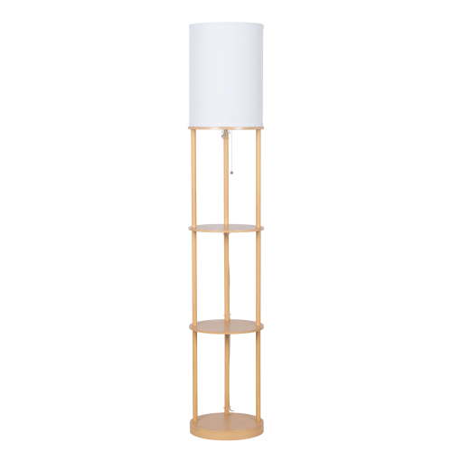 Free Shipping! Mainstays 62 in Farmhouse Light Wood Floor Lamp with Shelves and KD Shade