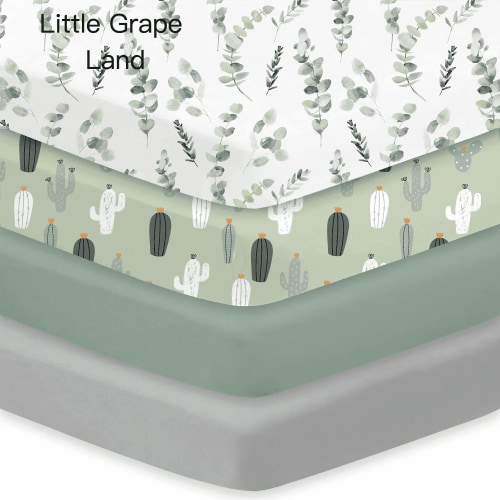 Little Grape Land 4-Pack Crib Sheets for Standard Crib & Toddler Mattresses,Super Soft & Breathable Fitted Sheets for Baby Girl & Boy，Leaves&Cactus