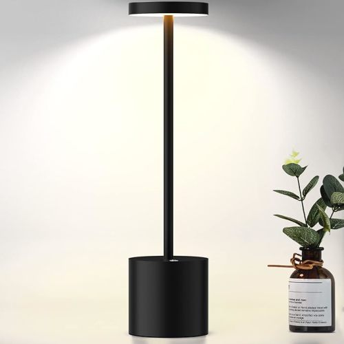 LED Cordless Table Lamp, Rechargeable 6000mAh Battery Desk Lamp 3 Levels Brightness Night Light Modern Hotel Restaurant Dining Lights Black