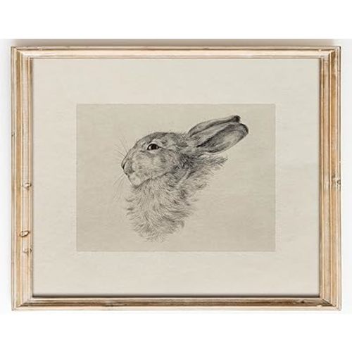 Kizbok Neutral Wall Art Decor, Vintage Rabbit Canvas Painting, Farmhouse Decor Bunny Sketch Drawing for Nursery Wall Decor, Antique Rabbit Gallery Wall Art for Bedroom Bathroom Home(8" x 10"-UNFRAMED)