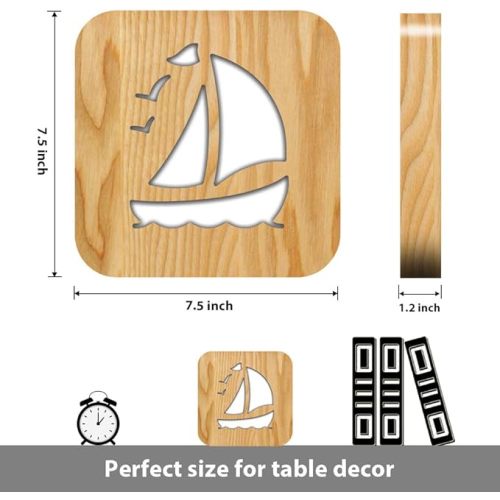 Sailboat Wooden Carving Night Light Warm White LED Bedside Table Lamp for Home Room Party Decoration, Creative Nautical Gifts for Men Women Friends Ocean Lovers