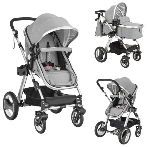 Babyjoy Folding Aluminum Infant Baby Stroller Kids Carriage Pushchair W/ Diaper Bag Gray