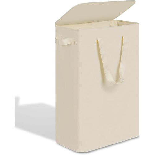 efluky Slim Laundry Basket, Narrow Laundry Hamper with Handles, Collapsible Dirty Clothes Hamper, Tall Laundry Bin for Laundry Room, Dorm and Bedroom, 12.7 Gallons(48L) Beige