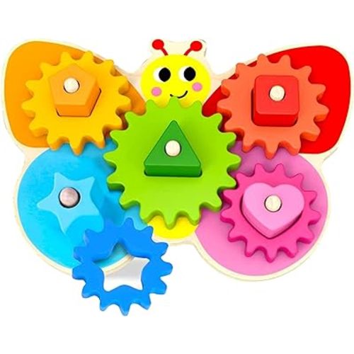 Wooden Toys - Montessori Toys for 2 Year Old Girls and Boys - Toddler Puzzles - Shape Sorting Matching Gear Game - Educational Toddler Toys Age 2-3 - Great Preschool Learning Activities