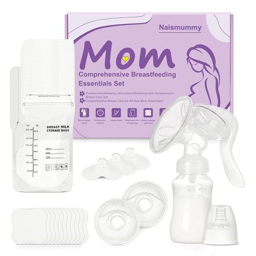 Breastfeeding Essentials Kit for Nursing Moms - Manual Breast Pump, Nipple Shields, Milk Collectors, Breastmilk Storage Bags, Soothing Gel Pads for Breastfeeding Newborn Relief for Sore Nipples 37 Pcs