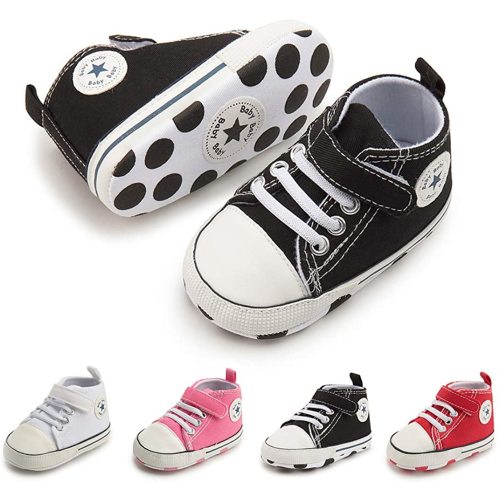 Meckior Baby Girls Boys Canvas Sneakers Soft Sole High-Top Ankle Infant First Walkers Crib Shoes