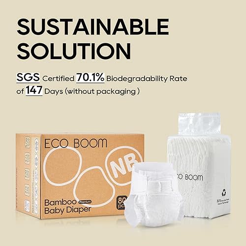 ECO BOOM Preemie Diapers, Viscose from Bamboo Diapers, Natural Soft Disposable Nappies for Infant, Size 0 Suitable for up to 7 lbs (Newborn - 80 Count)