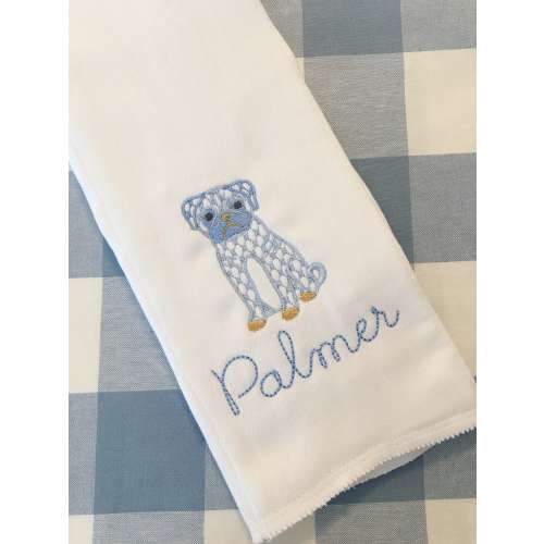 Monogrammed Pug Dog Burp Cloth Embroidered