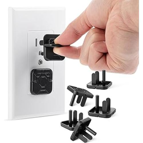 Bates- Electrical Outlet Covers Baby Proofing, 10 Pack, Black, ABS Plastic, 3 Prongs & Hidden U Ring Design, Outlet Plug Covers Baby Proofing