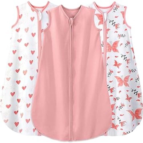 Yoofoss Baby Sleep Sack 0-6 Months Baby Wearable Blanket 100% Organic Cotton 2-Way Zipper TOG 0.5 Toddler Sleeping Sack 3 Pack Lightweight Sleep Sacks for Babies