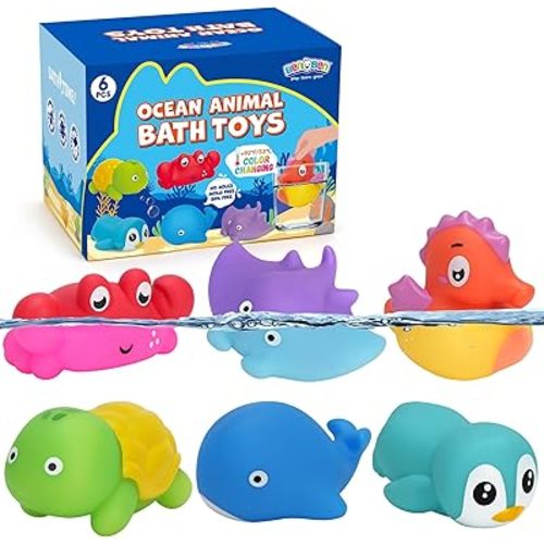BenBen Bath Toy, 6PCS Color Changing Bath Toys for Kids Ages 1-3, No Holes Baby Bath Toys for Toddlers 2-4, Ocean Sea Animal Bathtub Toys