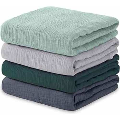 100% Muslin Cotton Swaddle Blanket, Muslin Swaddle Blankets for Unisex, 4 Pack Skin-Friendly and Breathable Baby Blankets, 47 x 47 inches